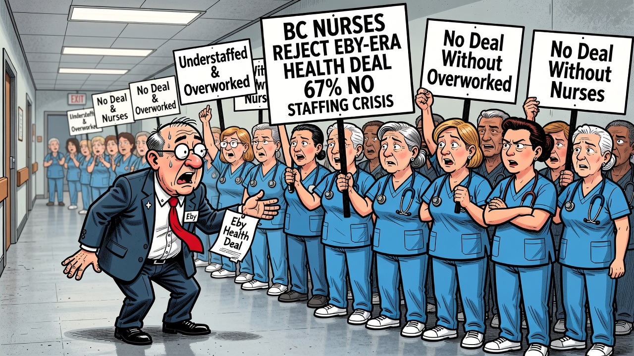 Editorial cartoon about B.C. nurses rejecting a tentative agreement while hospital staffing pressures continue