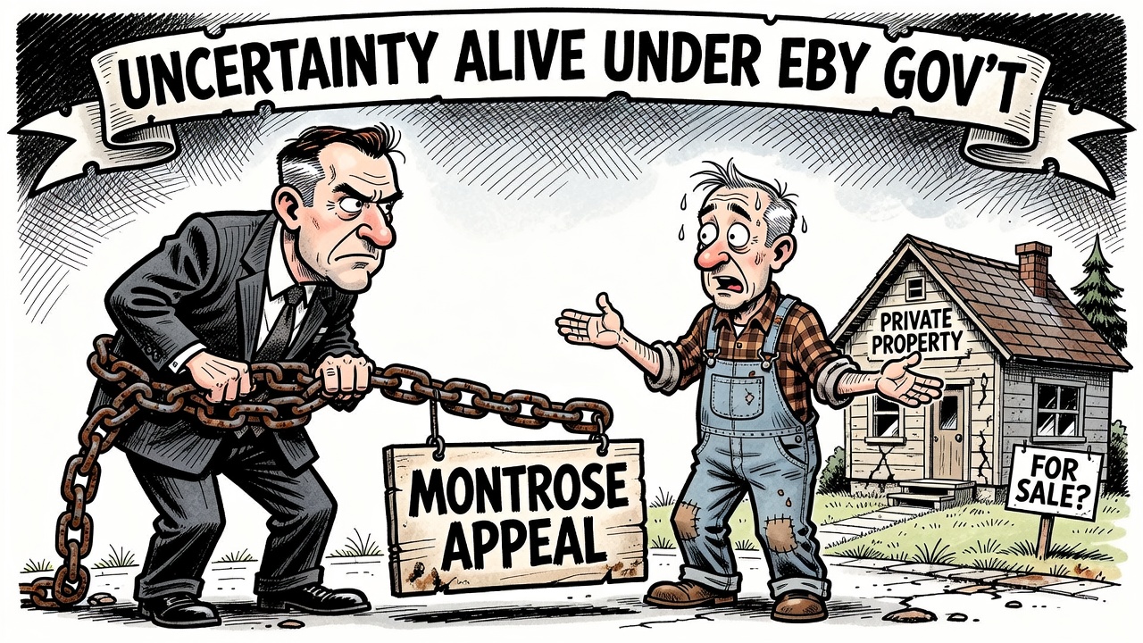 Editorial cartoon of Richmond private property documents caught between a court gavel, DRIPA paperwork and Premier David Eby