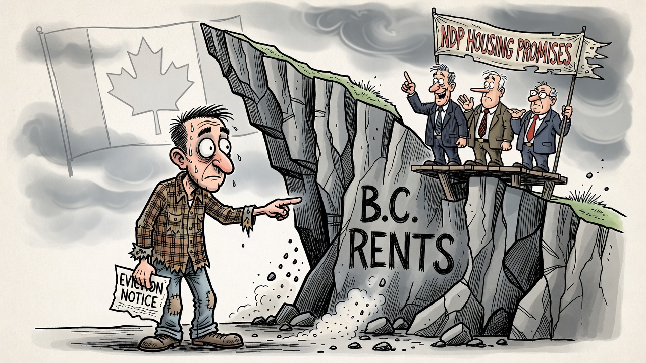 Editorial cartoon about B.C. rents falling while the province remains one of Canada’s most expensive rental markets